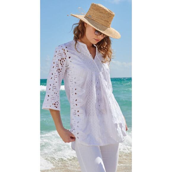 Cino Vintage Maui White Sequin Eyelet Tunic Cover Up Size XS - Picture 6 of 13